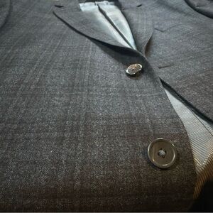 S. Cohen 44R Plaid Black Gray Brown Stripes Sport Coat Wool Blazer Mens Jacket